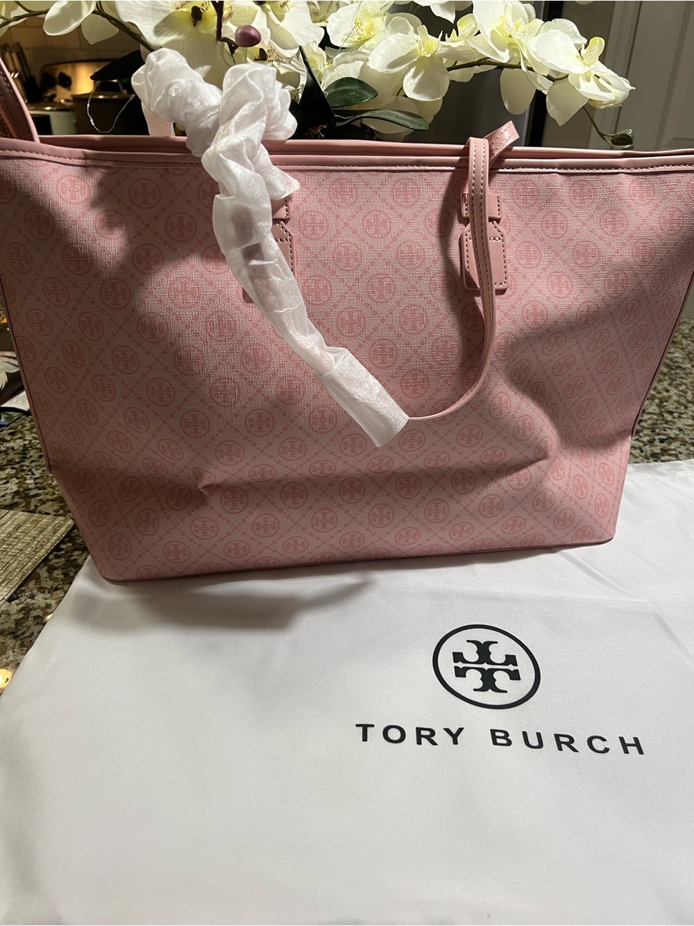 TB Pink Logo Stripe Tote with Gold Accent - Picture 2 of 4